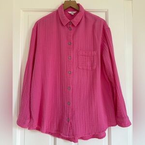 Time and Tru Women's  Pink Cotton Gauze Button Down Shirt Crinkle Muslin L